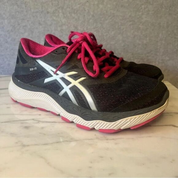 Asics Women’s 33-M Running Shoe Athletic Sneakers Black Pink size 6.5 - Picture 1 of 10
